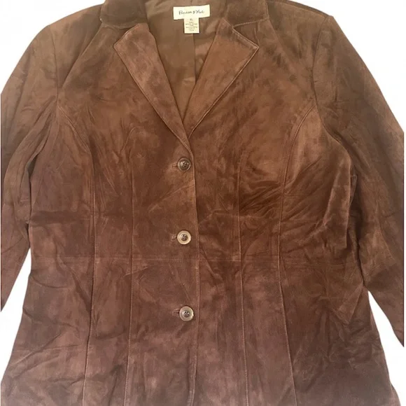 Chocolate Brown Suede Blazer XL Jacket Coat Preston York 3 Button Pocket Y2K Vtg - Picture 3 of 9
